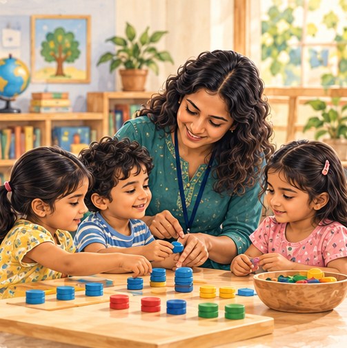 An educator guiding children through playful learning